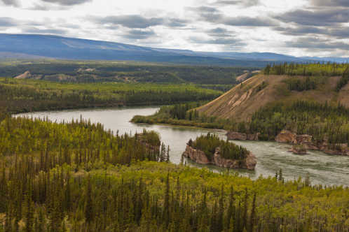 Five Finger Rapids des Yukon River in der Nähe der Stadt Carmacks in Kanada.