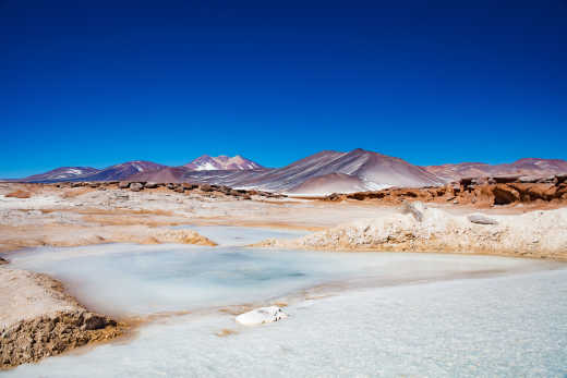 The salt lake Salar and surrounding volcanoes in the Atacama Desert in Chile