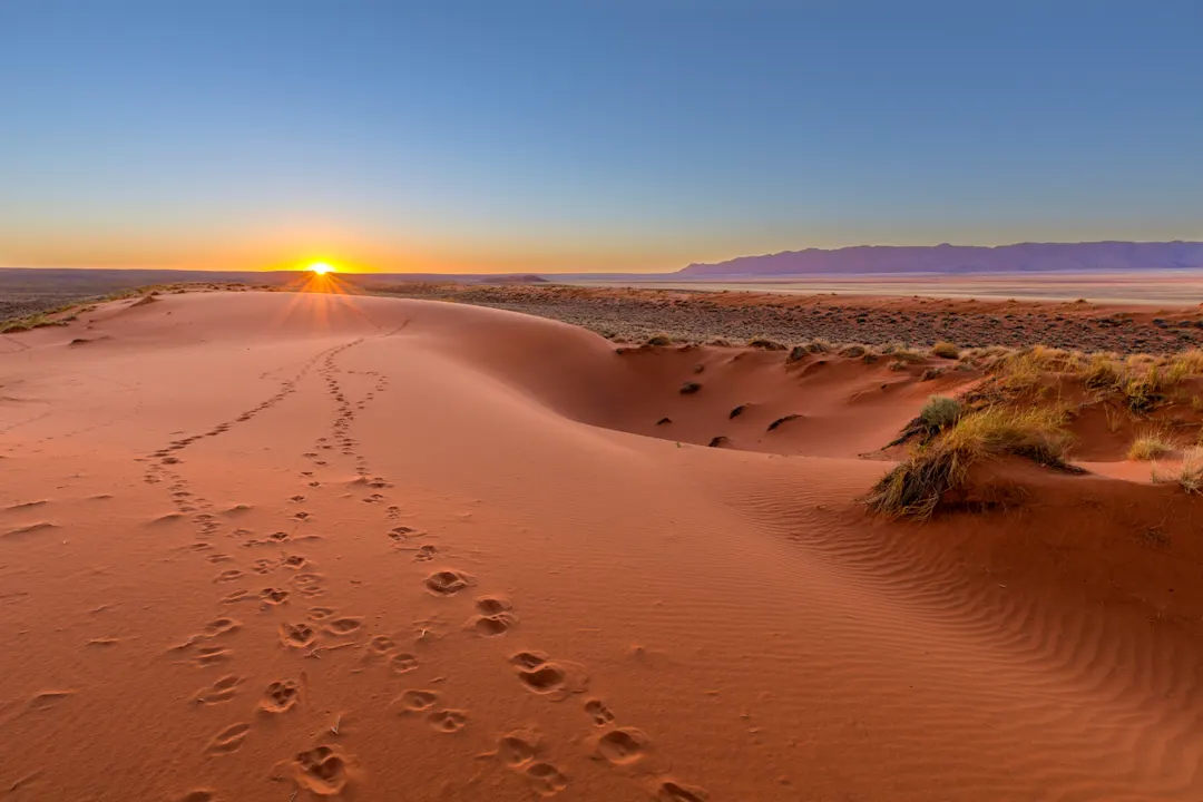 Namibia, Kalahari Der Sonnenuntergang auf der Kalahari Wüste, Namibia