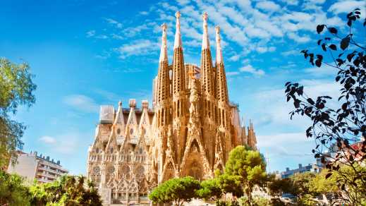 Discover the incredible Sagrada Familia cathedral, pictured here, on a Barcelona vacation
