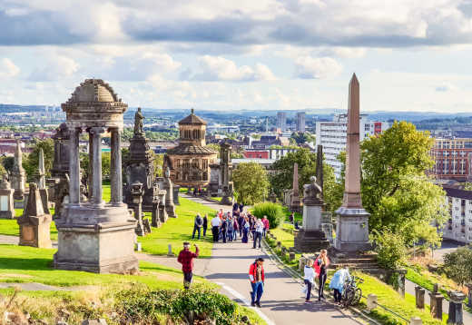 View of Glasgow's Necropolis, sited on a hill near the city center, in Scotland