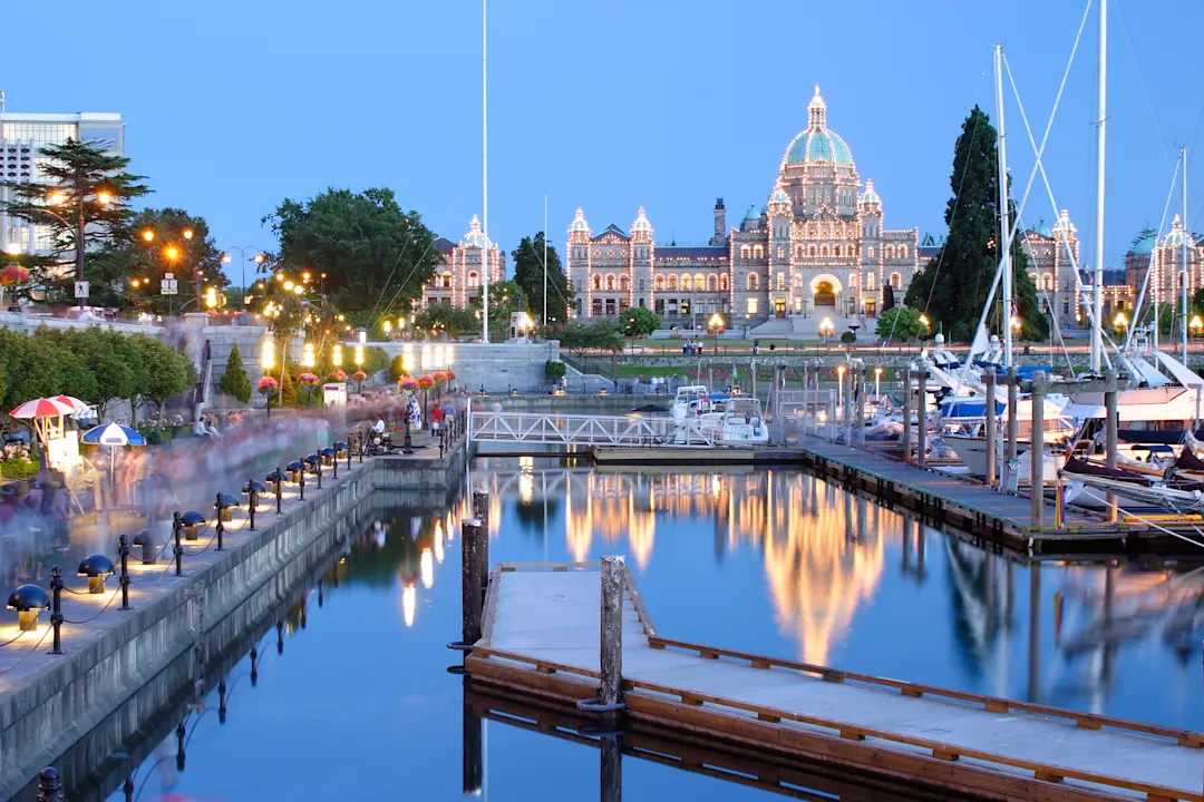 Kanada, Vancouver Island, Victoria Ein Hafen in Victoria bei Nacht, Vancouver Island, Kanada