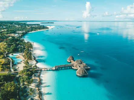 Aerial panoramic view of the exotic beach of Zanzibar.