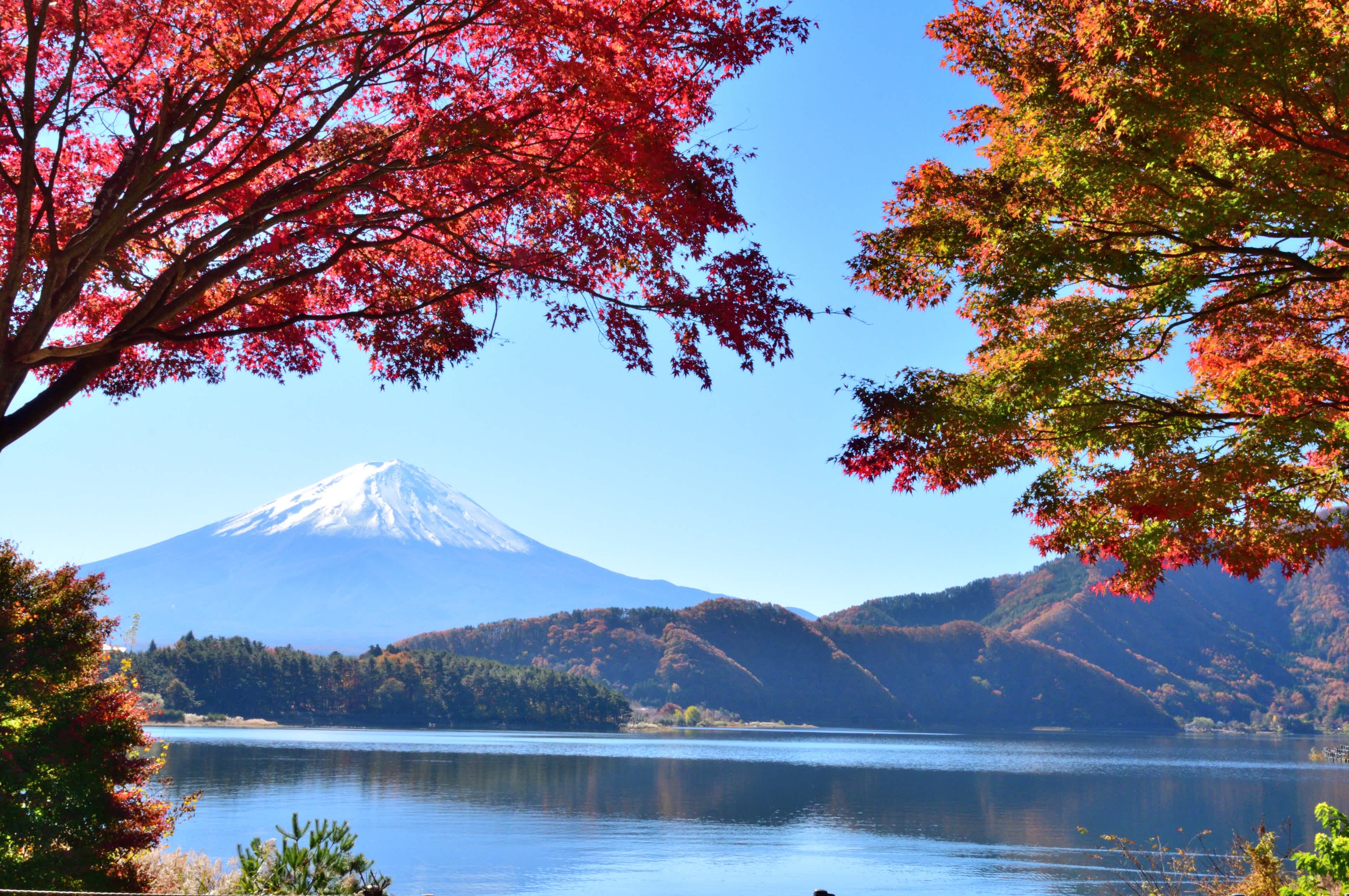 Der Kawaguchi-See ist berühmt für seinen Blick auf den Fuji und das wunderschöne Herbstlaub im November. Hier sind Fotos, die rund um den Kawaguchi-See, einen der Fuji Five Lakes, aufgenommen wurden. Der Kawaguchi-See ist Teil des Fuji-Hakone-Izu-Nationalparks. Der Berg Fuji ist zum UNESCO-Weltkulturerbe erklärt.