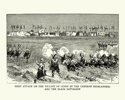 Cameron Highlanders greift das Dorf Giniss an, 19. Jahrhundert 