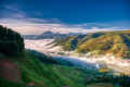 Valleys of the hillside farmlands in Uganda.
