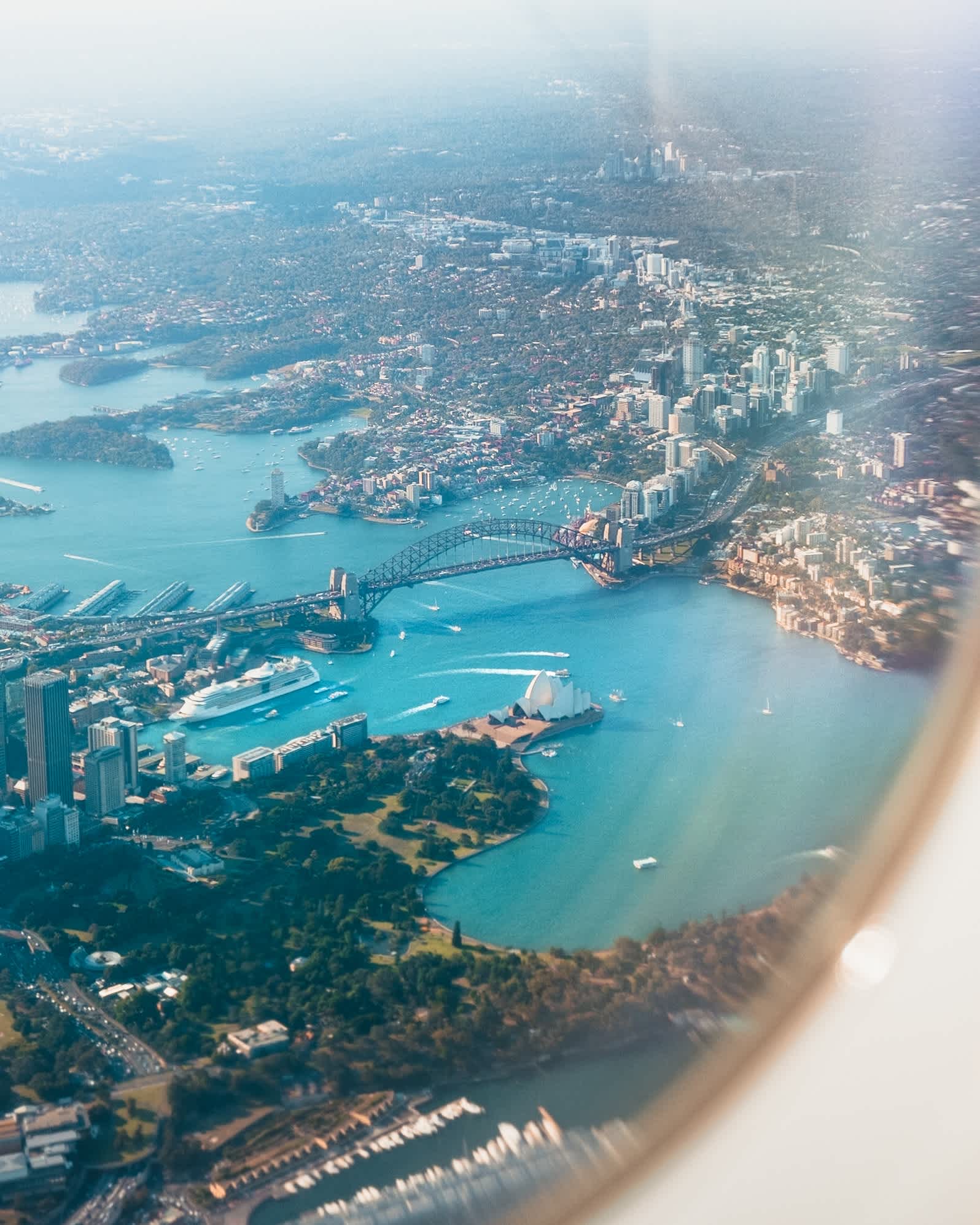 Uitzicht over Sydney vanuit vliegtuig