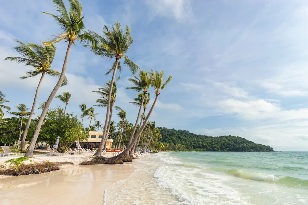 Vietnam, Phu Quoc, Bai Sao Strand Tropische Palmen am wunderschönen Bai Sao Strand in Vietnam auf der Insel Phu Quoc