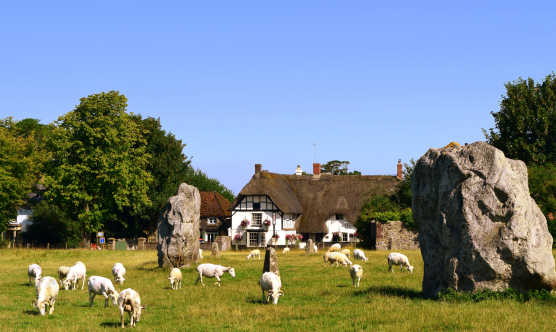 Ancient standing stones in the village of Avebury, Wiltshire
