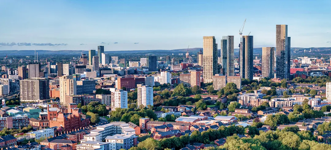 Die Skyline von Manchester in England.