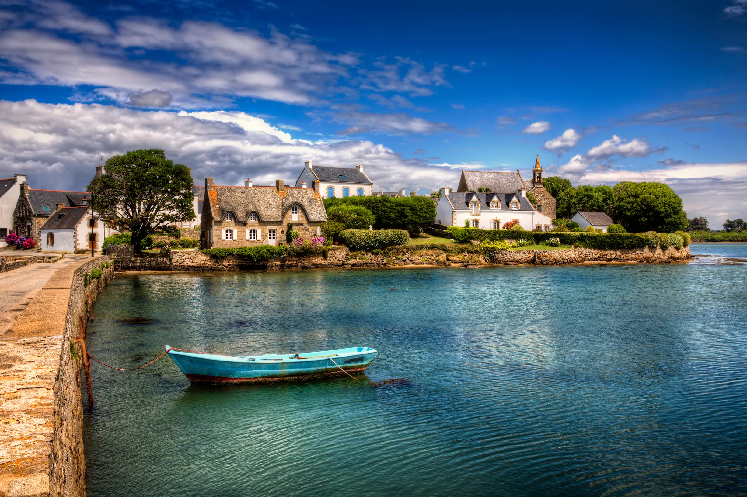 View of the fishing village Saint-Cado in the Bretagne in France