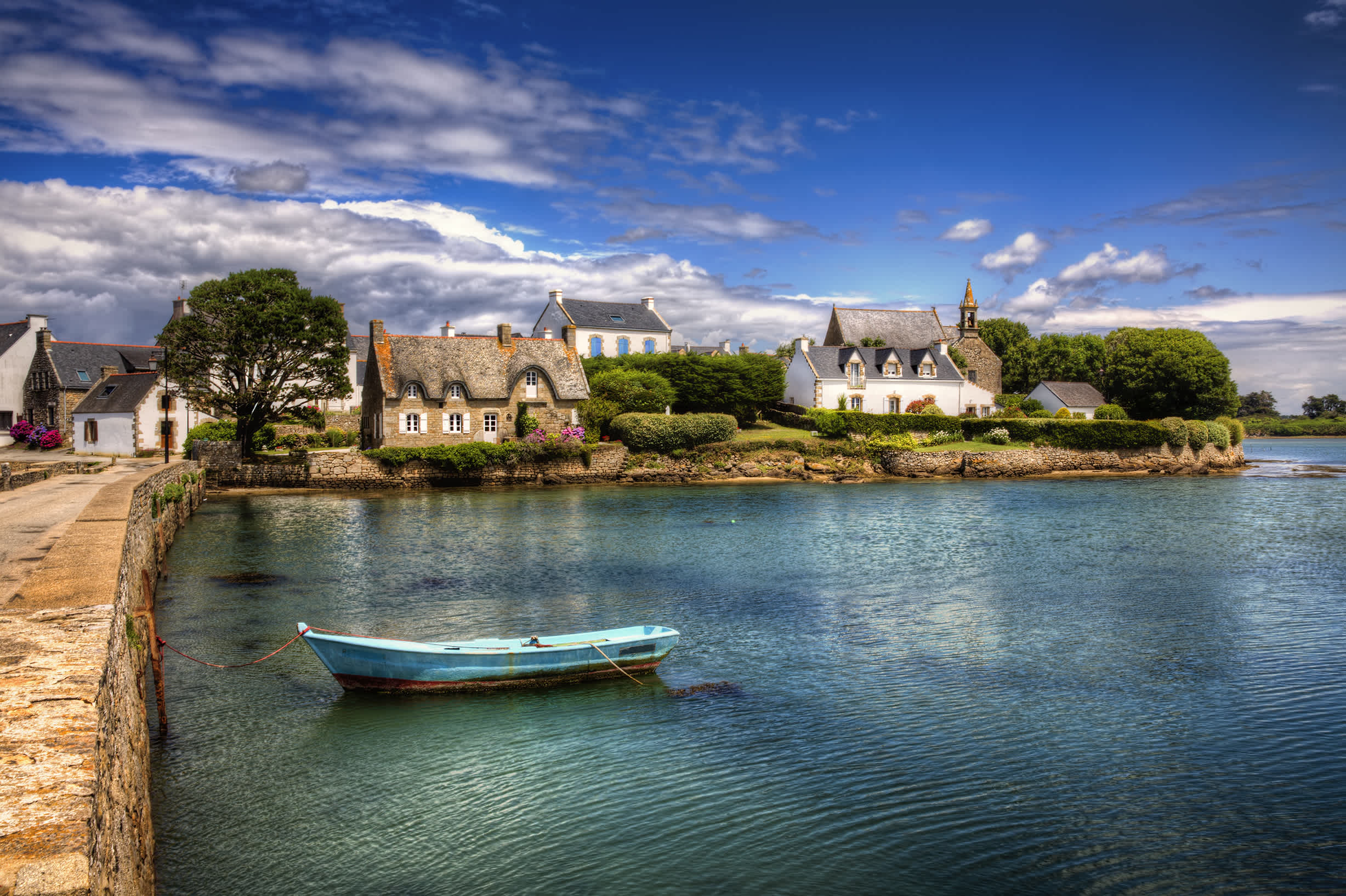 View of the fishing village Saint-Cado in the Bretagne in France