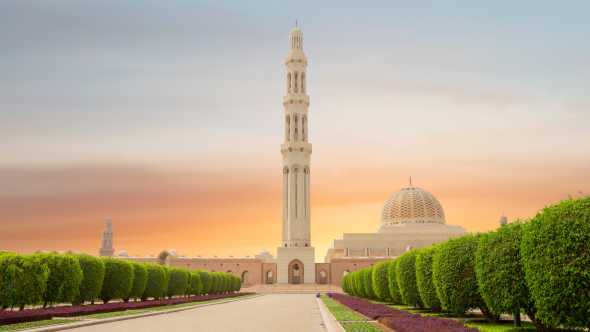 Blick auf die Sultan Qaboos Moschee in Muscat Oman