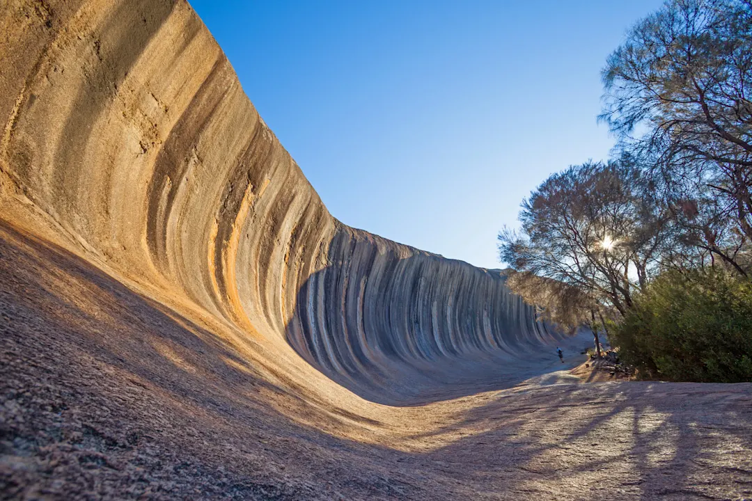 Wellenförmige Felsformation in der Wüste. Wave Rock, Western Australia, Australien.
