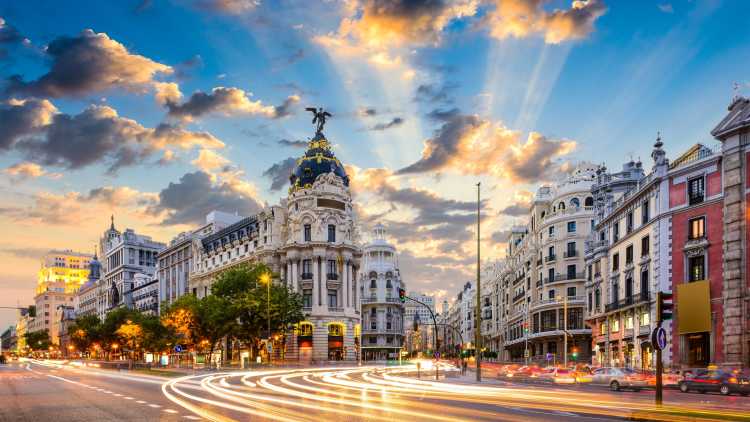 Visit the beautiful streets of Madrid, pictured here, on a Madrid vacation