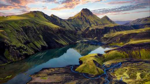 Vue de l'Uxatindar dans les hautes terres du sud de l'Islande.