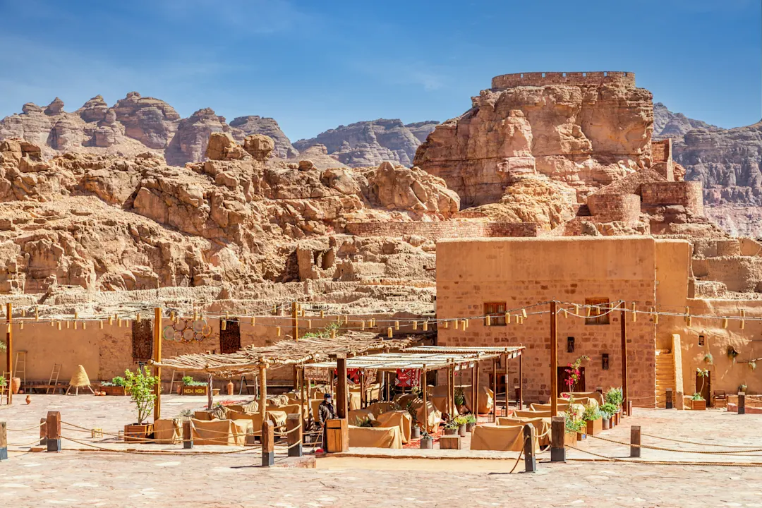 Al Ula Altstadt zerstörte Lehmhütten, Provinz Medina, Saudi-Arabien