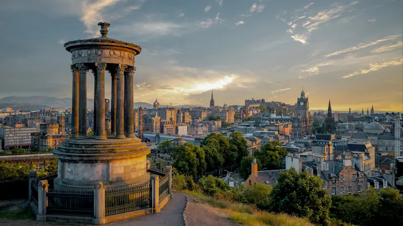 Europe - Scotland - Edinburgh Europe, Scotland, Edinburgh cityscape as seen from Calton Hill at dusk.