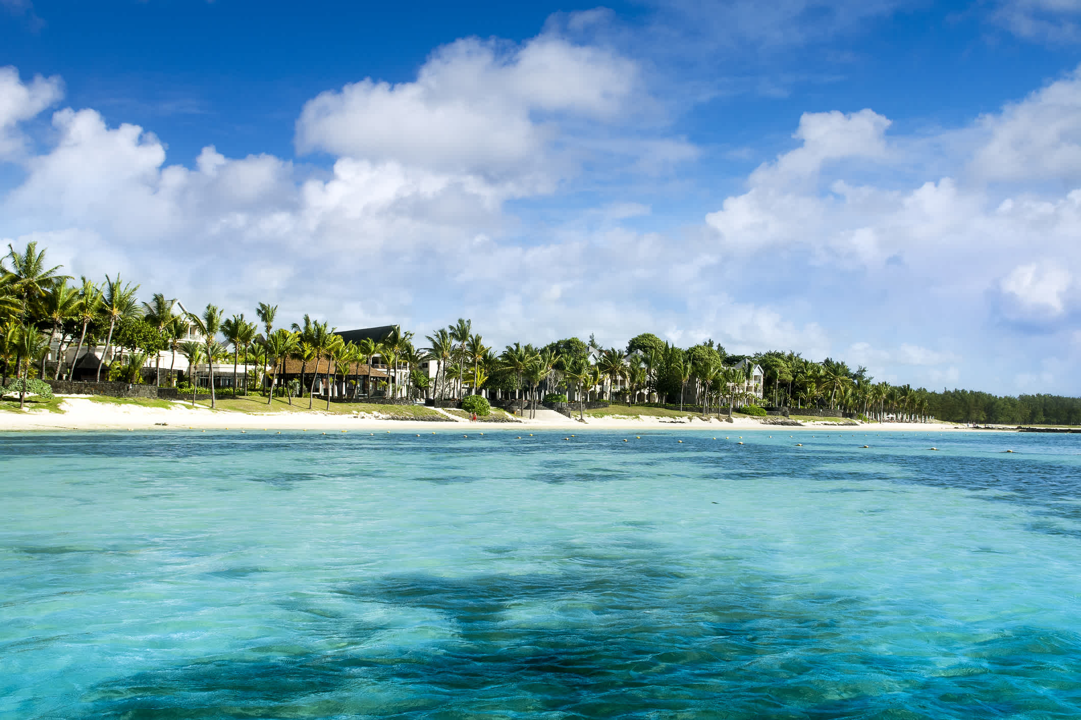 Panorama der Belle Mare Küste, Mauritius.