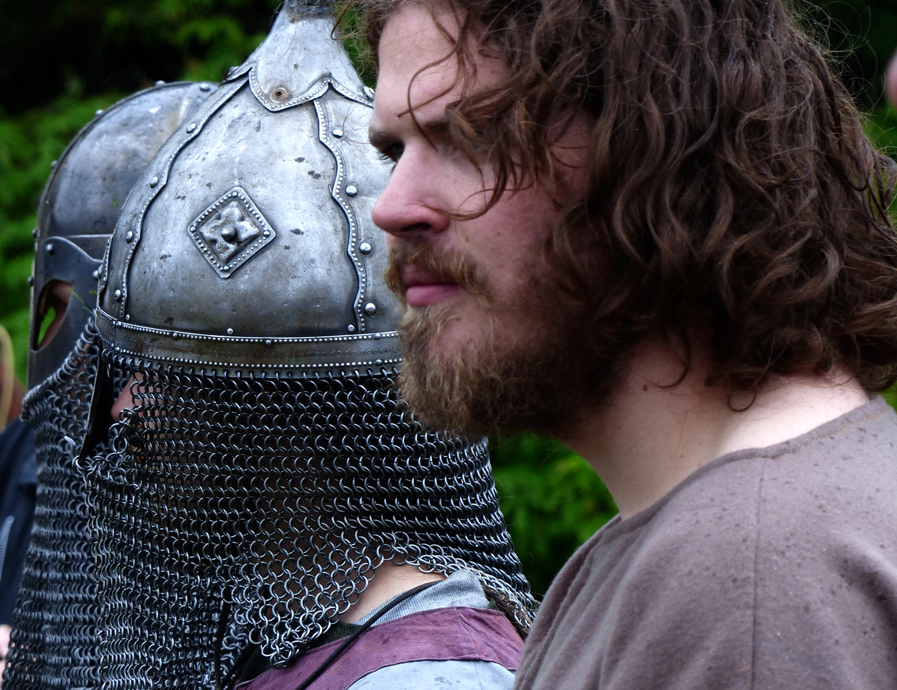 Reenactors in the Viking Festival of Reykjavik. Ready for training in the battlefield.