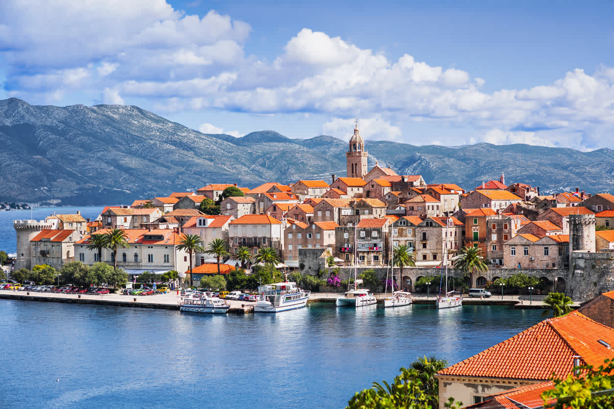 Vue sur la vieille ville de Korcula, île de Korcula, Croatie