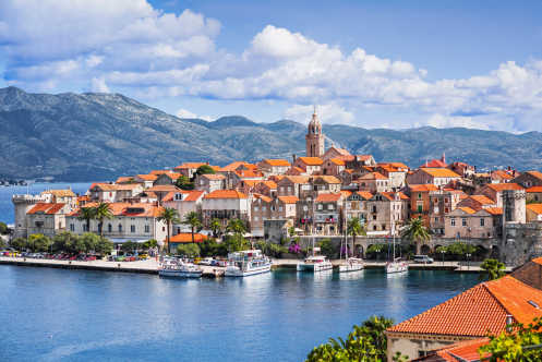 Blick auf die Altstadt von Korcula, Insel Korcula, Kroatien