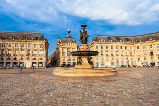 View of the beautiful Place de la Bourse plaza in Bordeaux