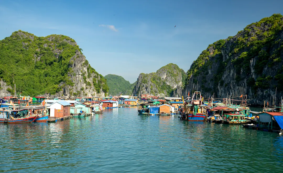 Cai Beo Fischerdorf in der atemberaubenden Lan Ha & Ha Long Bay über das tropische Paradies der Insel Cat Ba, Vietnam in Südostasien.

