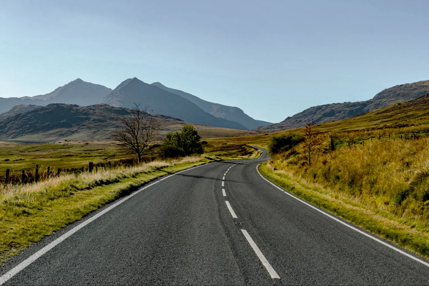 Mountain road through the countryside in Wales, United Kingdom.
