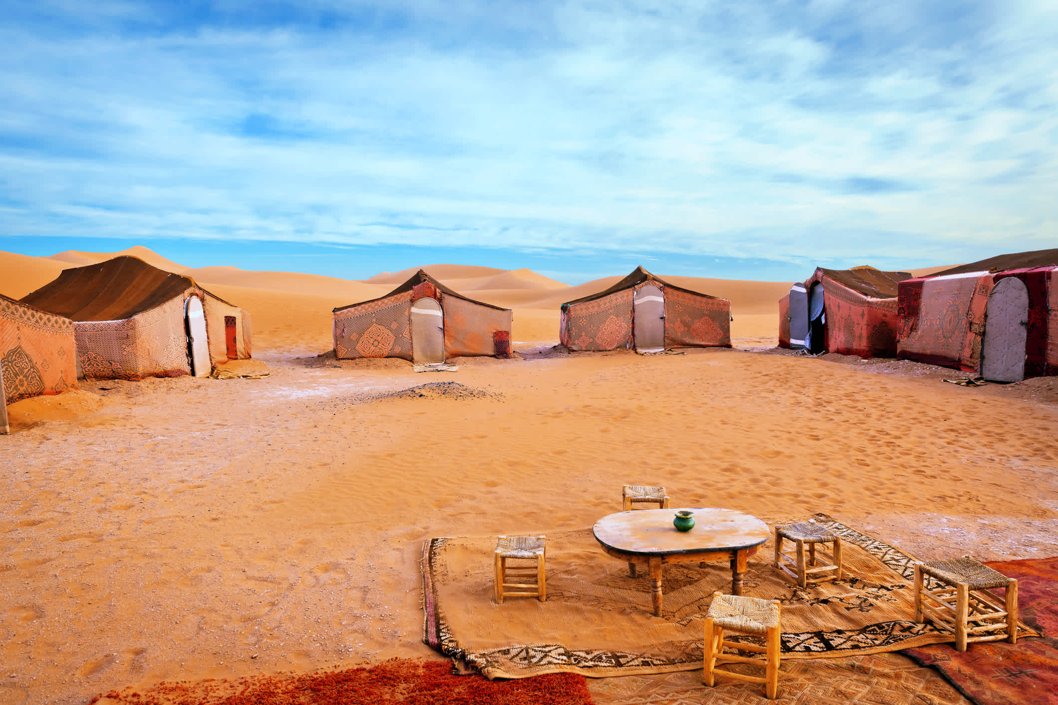 Berber, Teppich-Zelte in Camp in Erg Chigaga, Marokko, Afrika