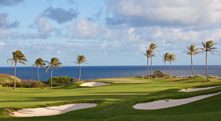 Un terrain de golf sous les tropiques en bord de mer.