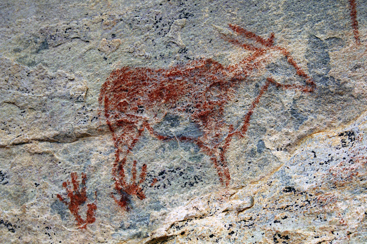 Gemälde auf den Felsen in Tsodilo Hills, Botswana.