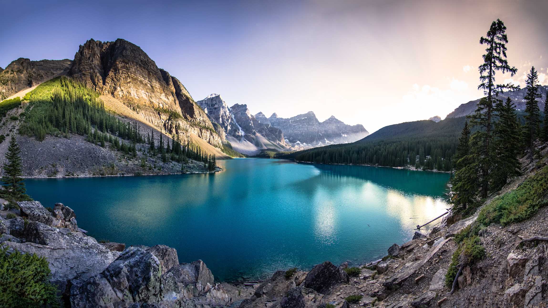 Panorama over Moraine Lake in Canada