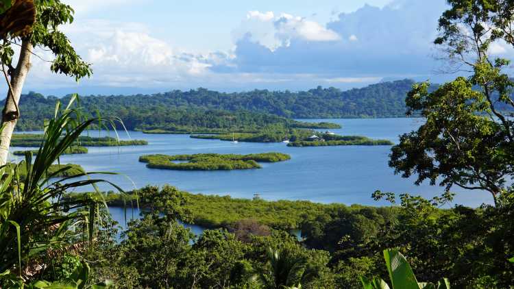 Blick über Insellandschaft in der Bocas del Toro Provinz von Panama