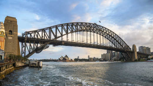 View at the Harbour Bridge in Sydney from the water. 