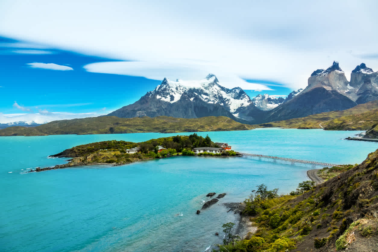 Pehoe Lake in national park Torres del Paine, Patagonia, Chile, South America.

