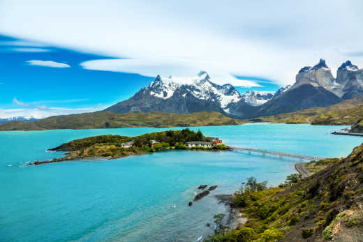 Pehoe-See im Nationalpark Torres del Paine, Patagonien, Chile, Südamerika.
