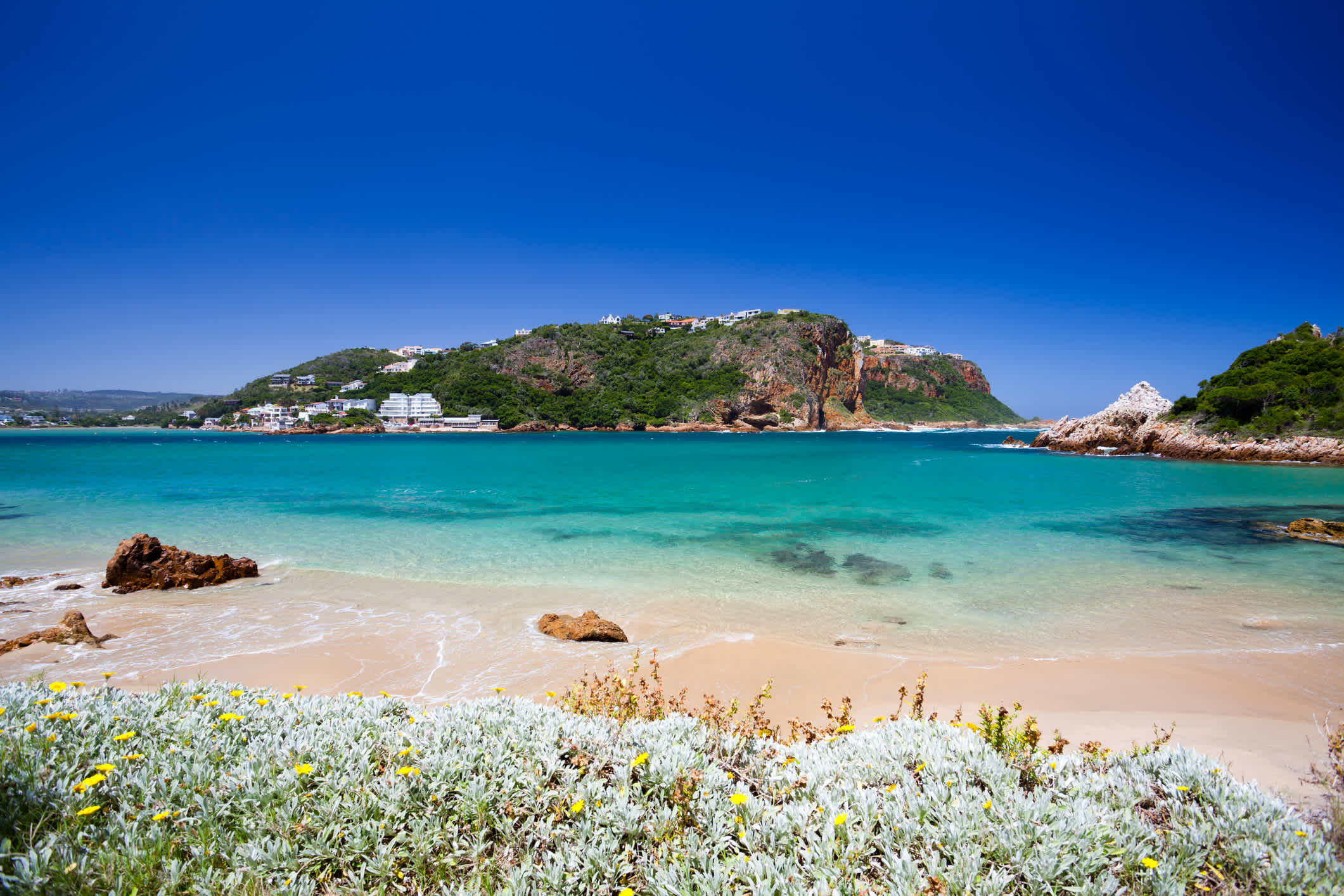 Vue depuis une plage de la réserve de Featherbed à Knysna.