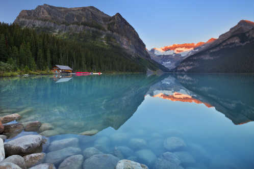 Sunrise at Lake Louise in Banff National Park, Canada.
