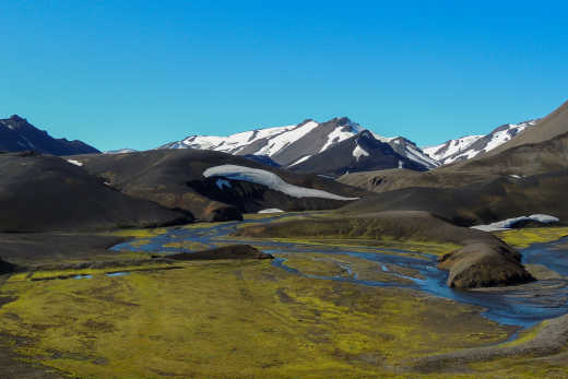 Panoramalandschaft am berühmten Laugavegur-Wanderweg, Landmannalaugar, Island. 

