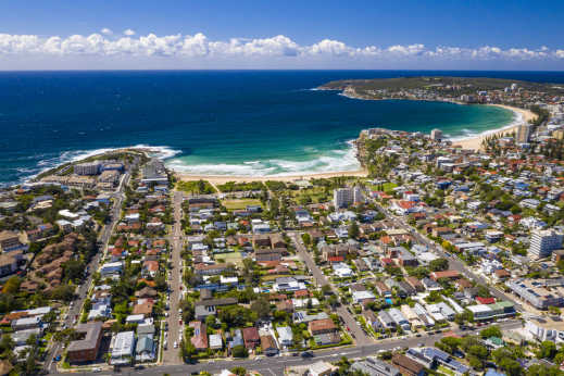 Aerial view at the Manly Beach in northern Sydney,  Australia.

