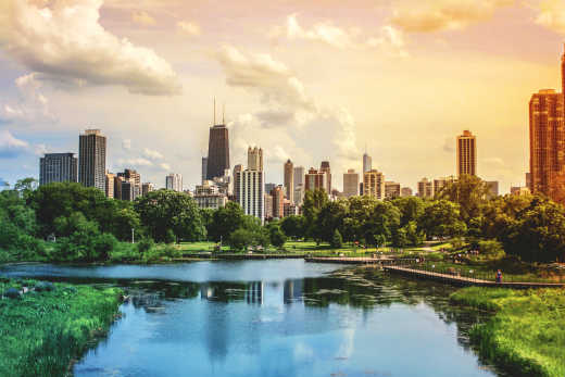 Parc à Chicago au coucher du soleil