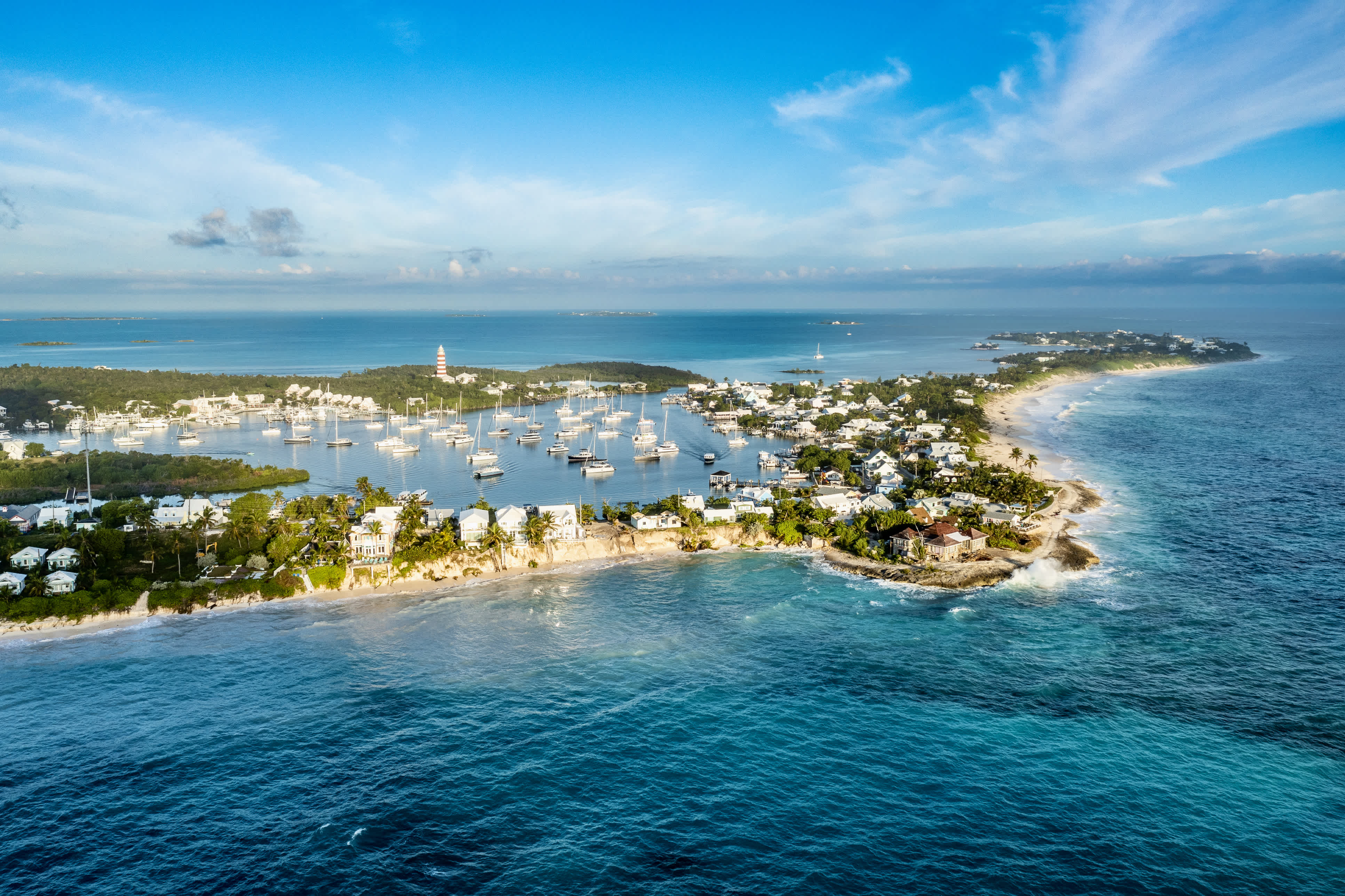 Luftaufnahme von Hope Town, Great Abaco Island, Bahamas