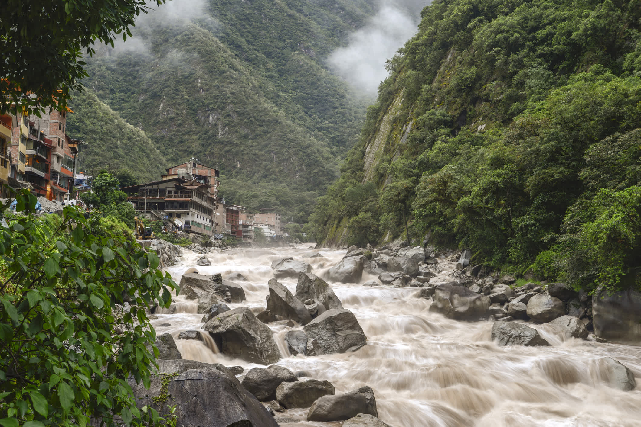 Aguas Calientes town landscape in Peru.