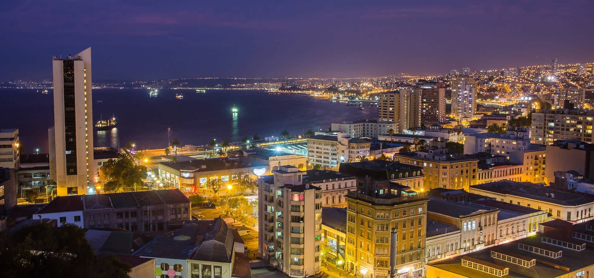 View of the port of Valparaiso at night