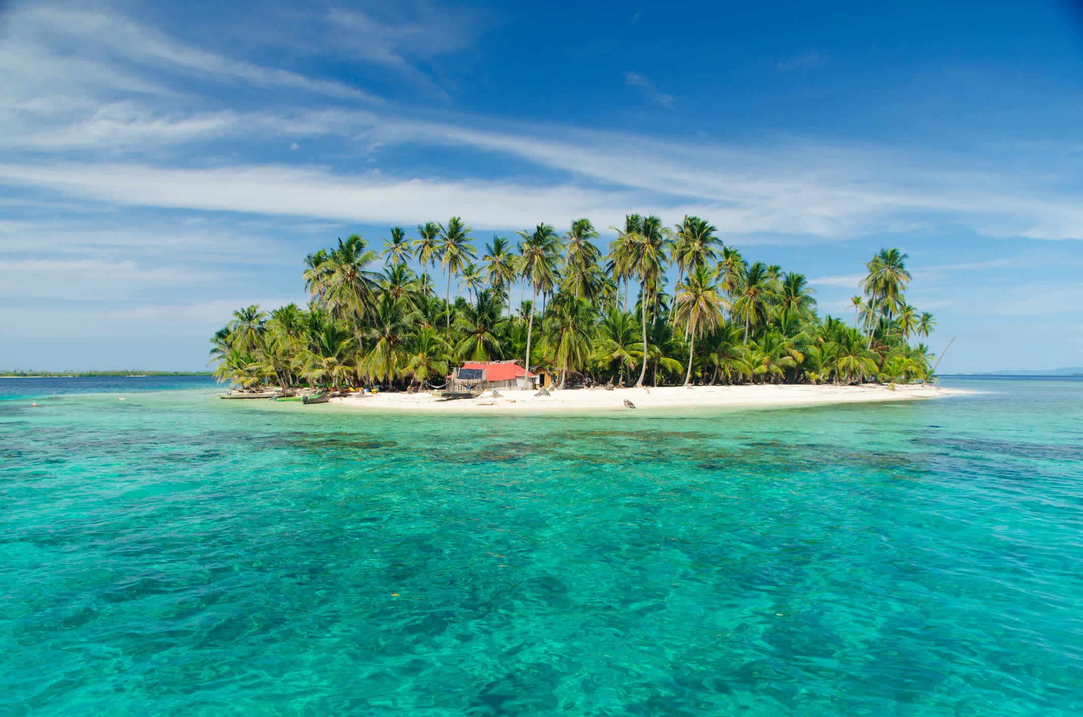 San Blas kleine Insel mit Kokospalmen, Bocas del Toro, Panama.