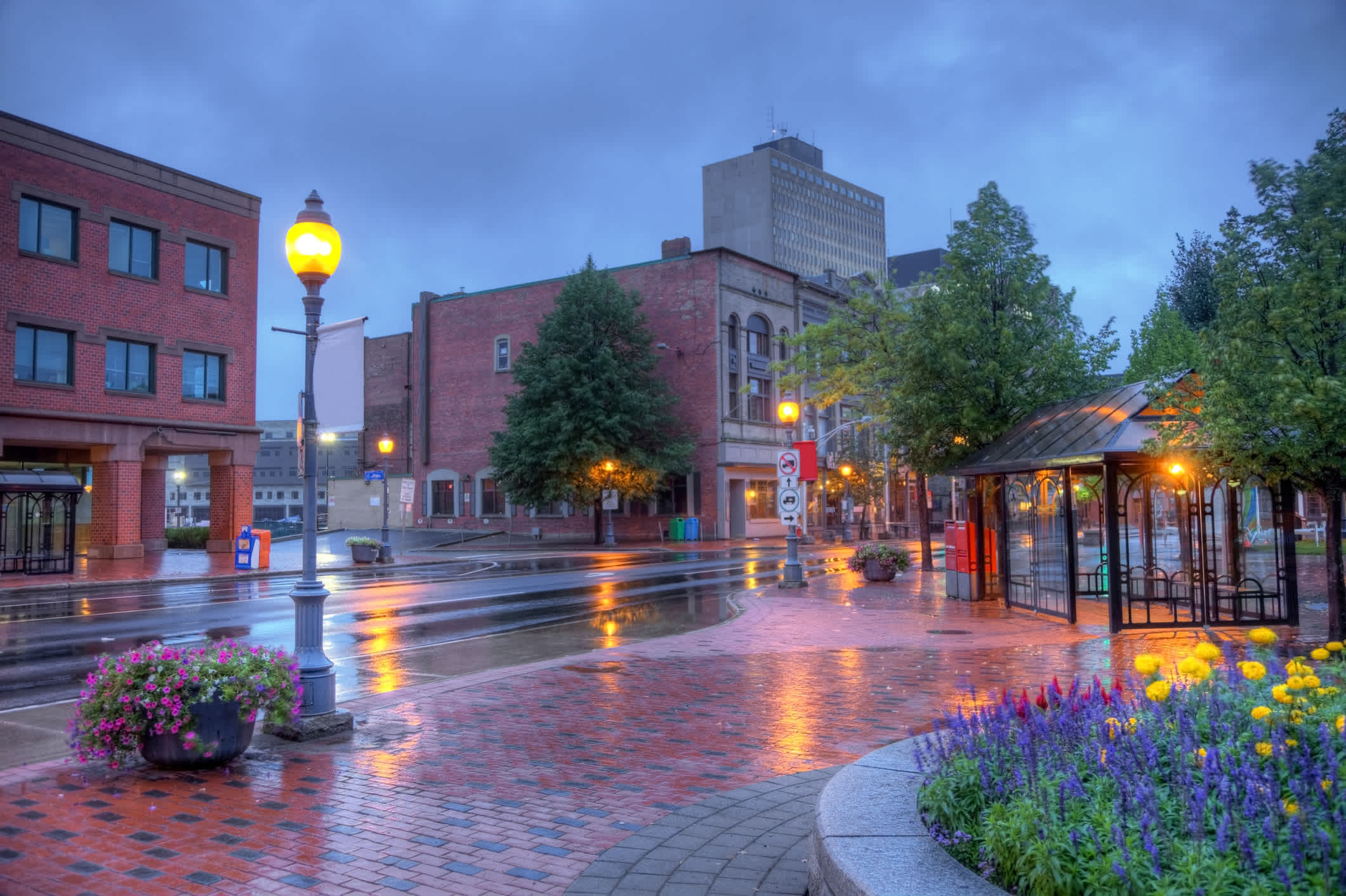 Ein regnerischer Abend in Moncton in New Brunswick, Kanada.
