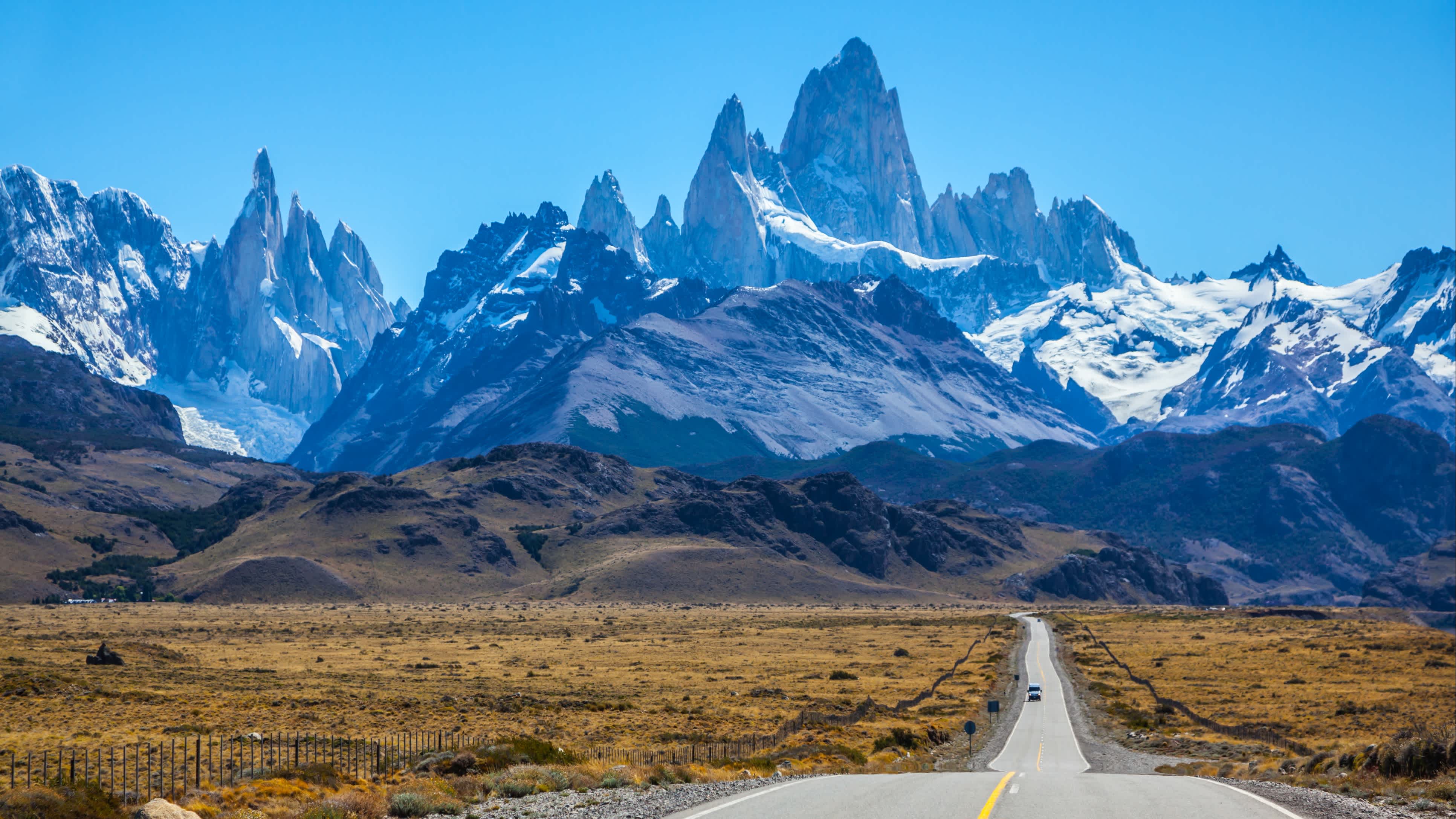 See Mount Fitzroy Peak in Argentina, pictured here in the sunlight, on a tour of Argentina and Chile