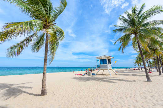 Photo d'une cabane et de palmiers sur la plage de Fort Lauderdale, en Floride