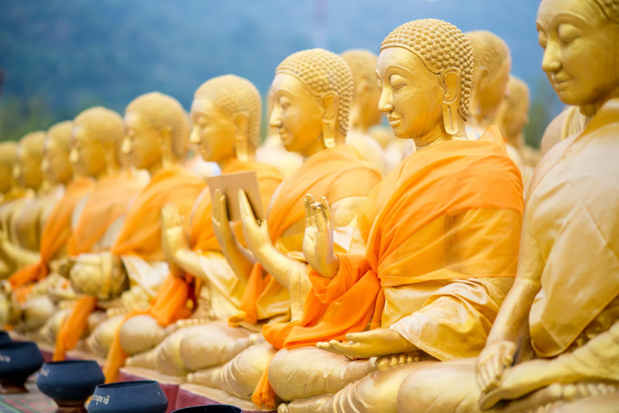 Statues de bouddha doré disposées en ligne